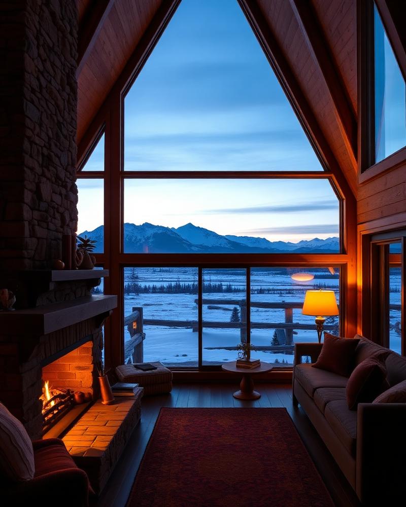 Izembek Lodge interior with mountain view